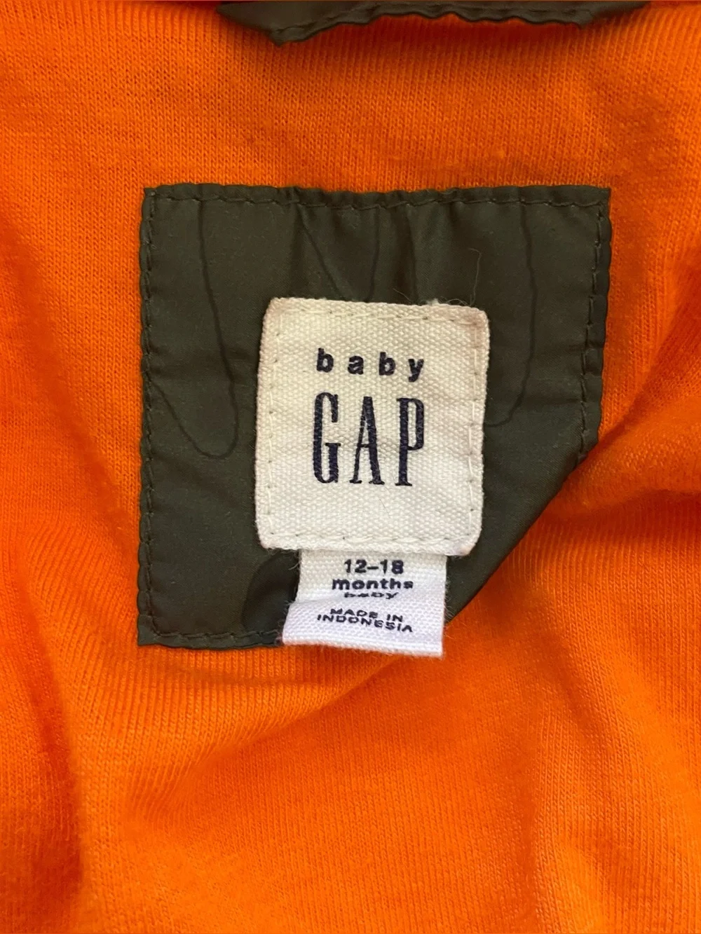 Baby Gap Boys 12-18M Camo Puffer Jacket Hood Bear Ears Orange Lined Coat